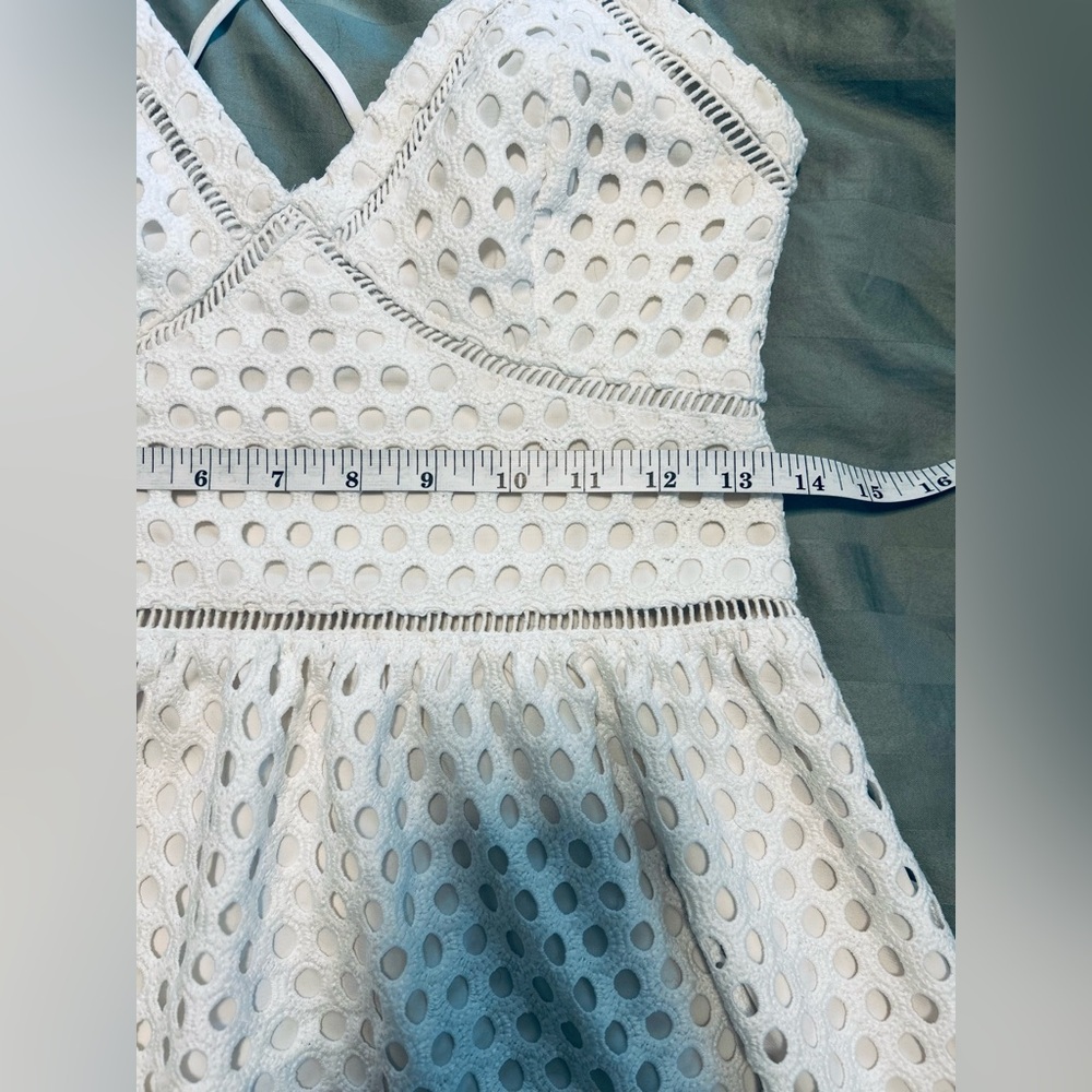 Abercrombie & Fitch White Spaghetti Strap Crochet Mini Sundress Size ST - Picture 7 of 13